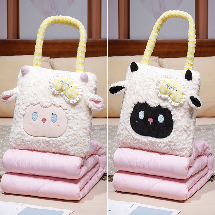 91家纺网 家纺一手货源 找家纺 仟亿莱  2026年新款绵绵羊手提式抱枕被 小黑羊抱枕被