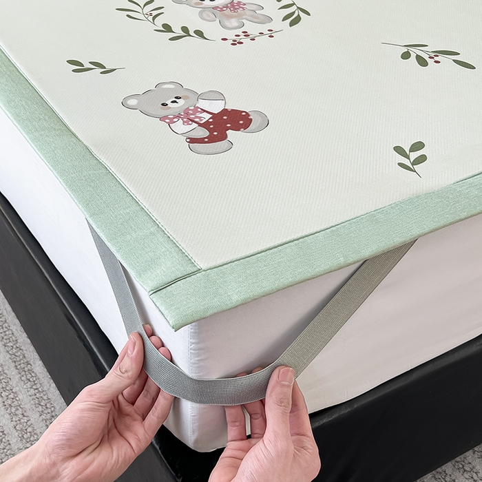 91家纺网 家纺一手货源 找家纺 倾慕家纺 2026新款A类简约风牛奶丝数码印花冰丝凉席 花园熊