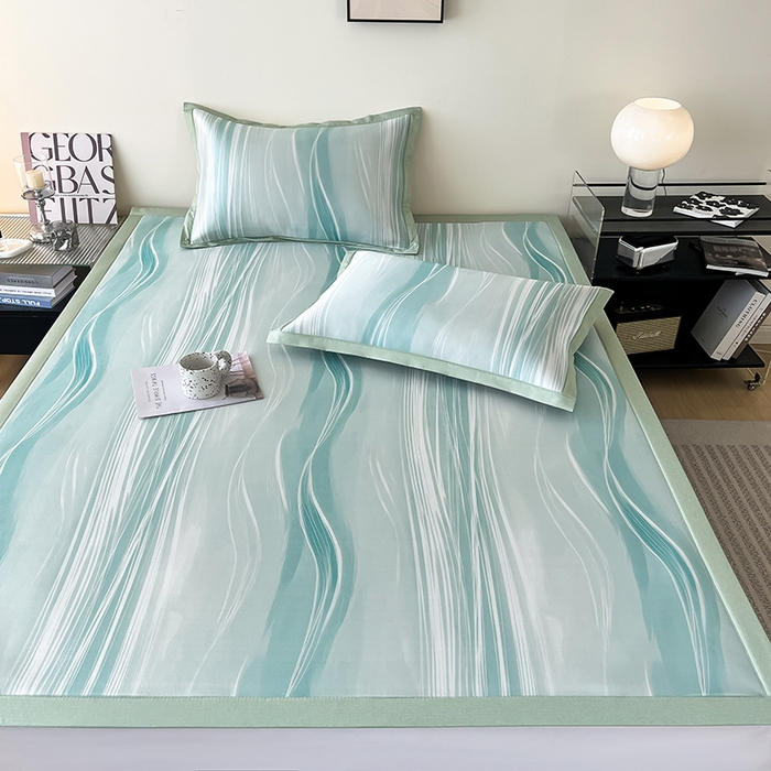 91家纺网 家纺一手货源 找家纺 倾慕家纺 2026新款A类简约风牛奶丝数码印花冰丝凉席 曲线幻影绿