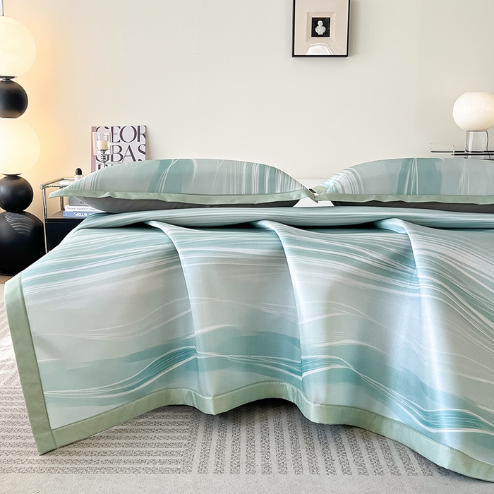 91家纺网 家纺一手货源 找家纺 倾慕家纺 2026新款A类简约风牛奶丝数码印花冰丝凉席 曲线幻影绿