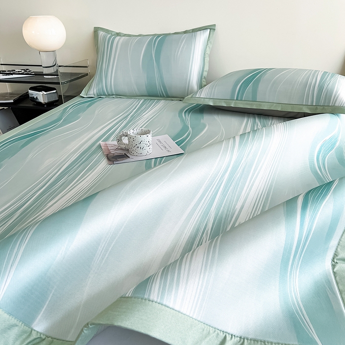 91家纺网 家纺一手货源 找家纺 倾慕家纺 2026新款A类简约风牛奶丝数码印花冰丝凉席 曲线幻影绿