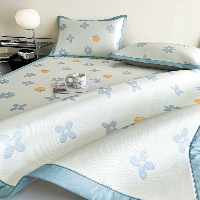 91家纺网 家纺一手货源 找家纺 倾慕家纺 2026新款A类简约风牛奶丝数码印花冰丝凉席 香橙