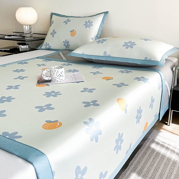 91家纺网 家纺一手货源 找家纺 倾慕家纺 2026新款A类简约风牛奶丝数码印花冰丝凉席 香橙