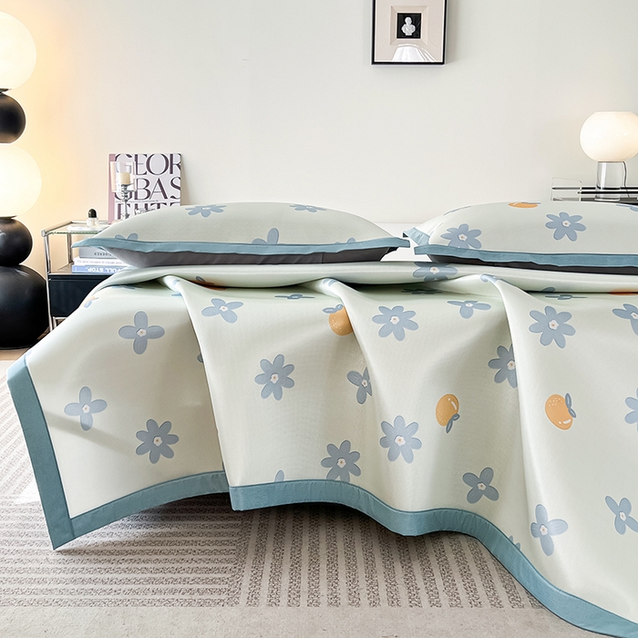 91家纺网 家纺一手货源 找家纺 倾慕家纺 2026新款A类简约风牛奶丝数码印花冰丝凉席 香橙