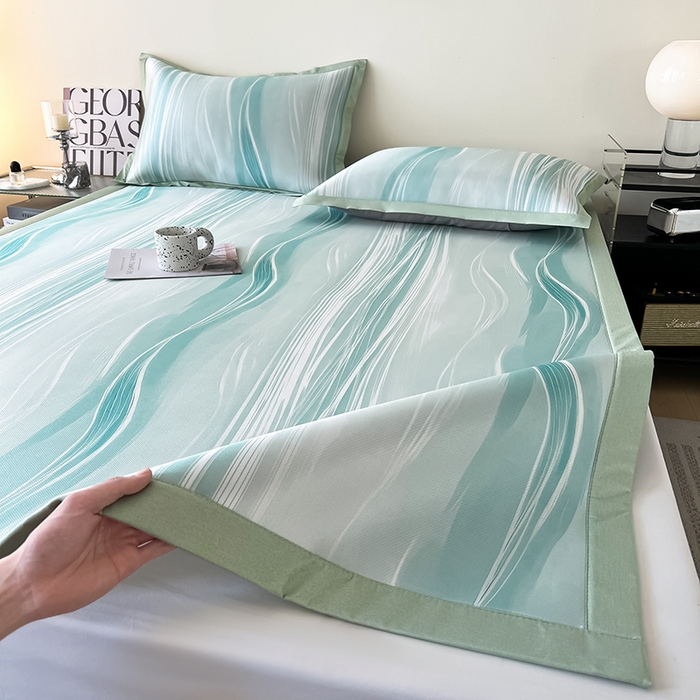 91家纺网 家纺一手货源 找家纺 倾慕家纺 2026新款A类简约风牛奶丝数码印花冰丝凉席 曲线幻影绿