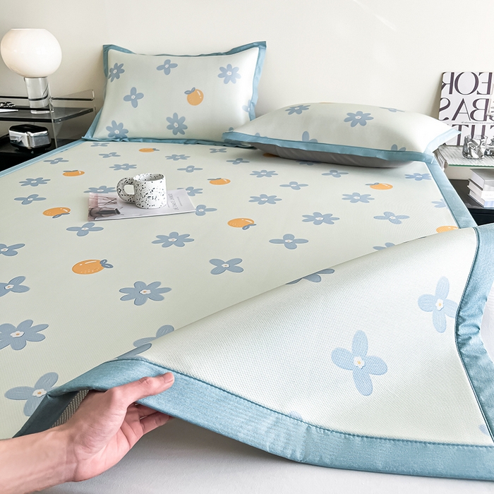 91家纺网 家纺一手货源 找家纺 倾慕家纺 2026新款A类简约风牛奶丝数码印花冰丝凉席 香橙