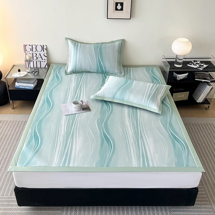 91家纺网 家纺一手货源 找家纺 倾慕家纺 2026新款A类简约风牛奶丝数码印花冰丝凉席 曲线幻影绿