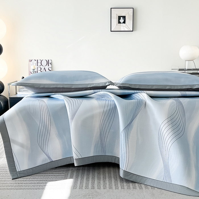 91家纺网 家纺一手货源 找家纺 倾慕家纺 2026新款A类简约风牛奶丝数码印花冰丝凉席 舞动乐符