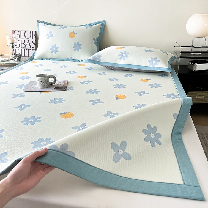 91家纺网 家纺一手货源 找家纺 倾慕家纺 2026新款A类简约风牛奶丝数码印花冰丝凉席 香橙