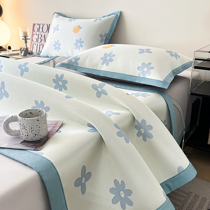 91家纺网 家纺一手货源 找家纺 倾慕家纺 2026新款A类简约风牛奶丝数码印花冰丝凉席 香橙