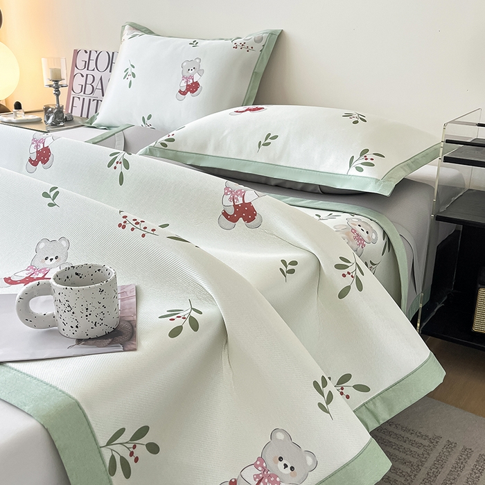 91家纺网 家纺一手货源 找家纺 （总）倾慕家纺 2026新款A类简约风牛奶丝数码印花冰丝凉席