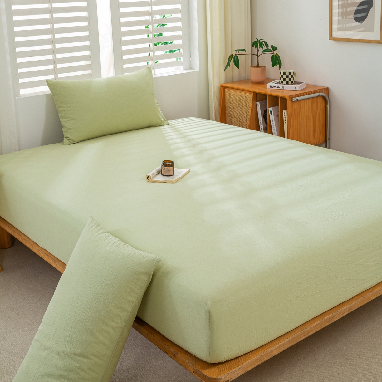 91家纺网 家纺一手货源 找家纺 恋人优选 2026新款全棉纯棉水洗棉单床笠床笠单件 青辰绿