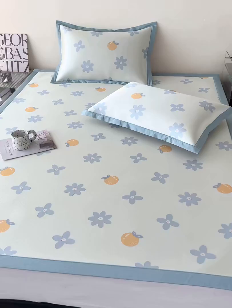 91家纺网 家纺一手货源 找家纺 倾慕家纺 2026新款A类简约风牛奶丝数码印花冰丝凉席 香橙