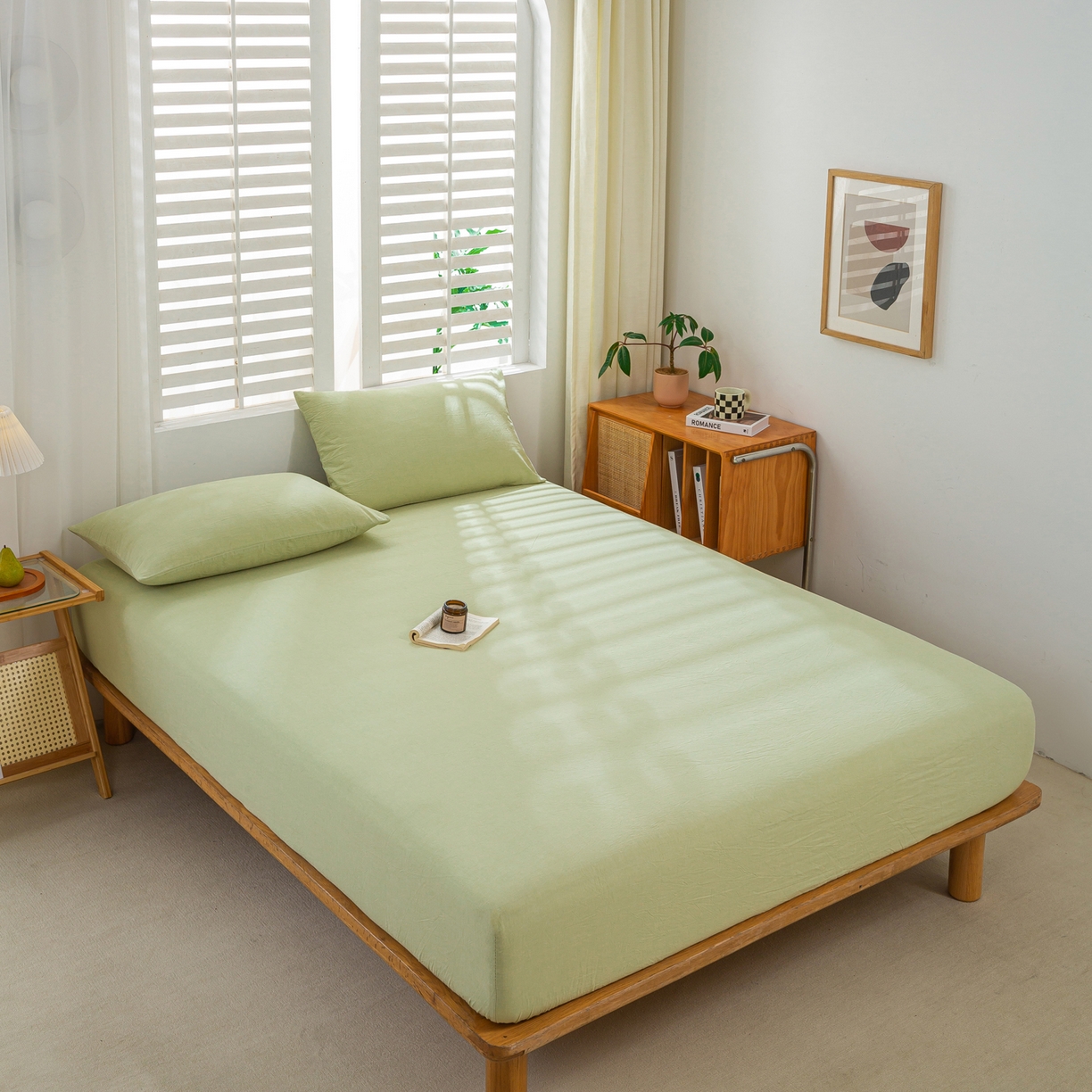 91家纺网 家纺一手货源 找家纺 恋人优选 2026新款全棉纯棉水洗棉单床笠床笠单件 青辰绿