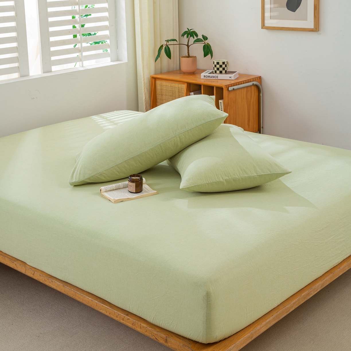 91家纺网 家纺一手货源 找家纺 恋人优选 2026新款全棉纯棉水洗棉单床笠床笠单件 青辰绿