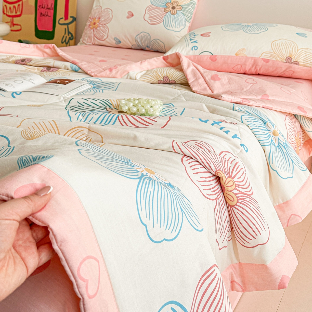 91家纺网 家纺一手货源 找家纺 梵克保罗 2026春夏新款10A抗菌全棉印花夏被被子被芯空调被四件套 缤纷