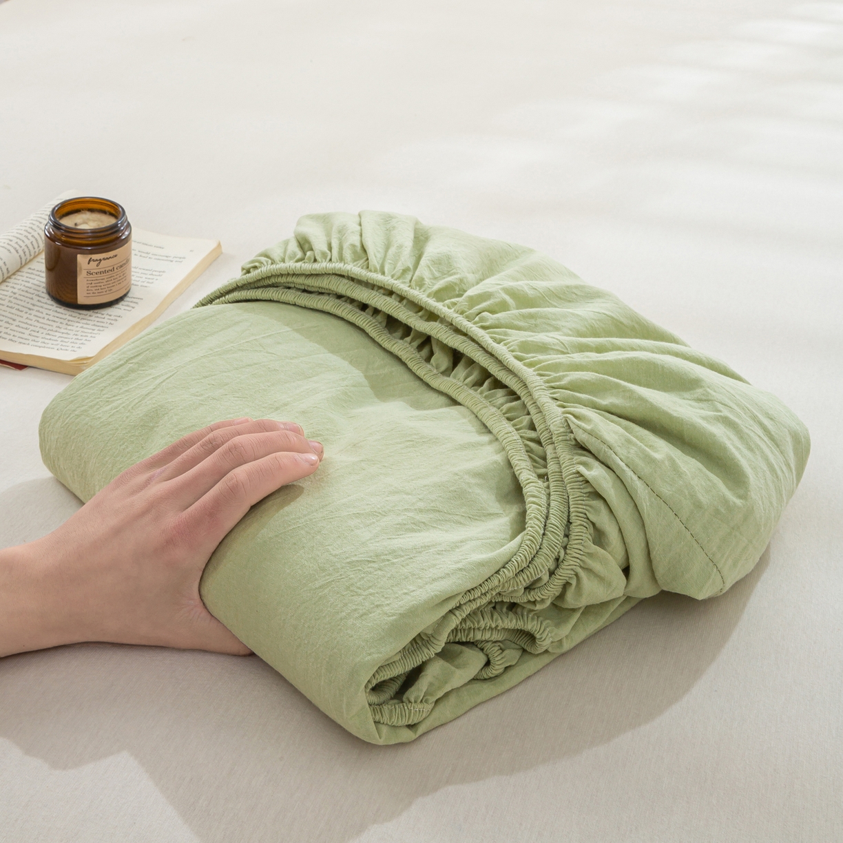 91家纺网 家纺一手货源 找家纺 恋人优选 2026新款全棉纯棉水洗棉单床笠床笠单件 青辰绿