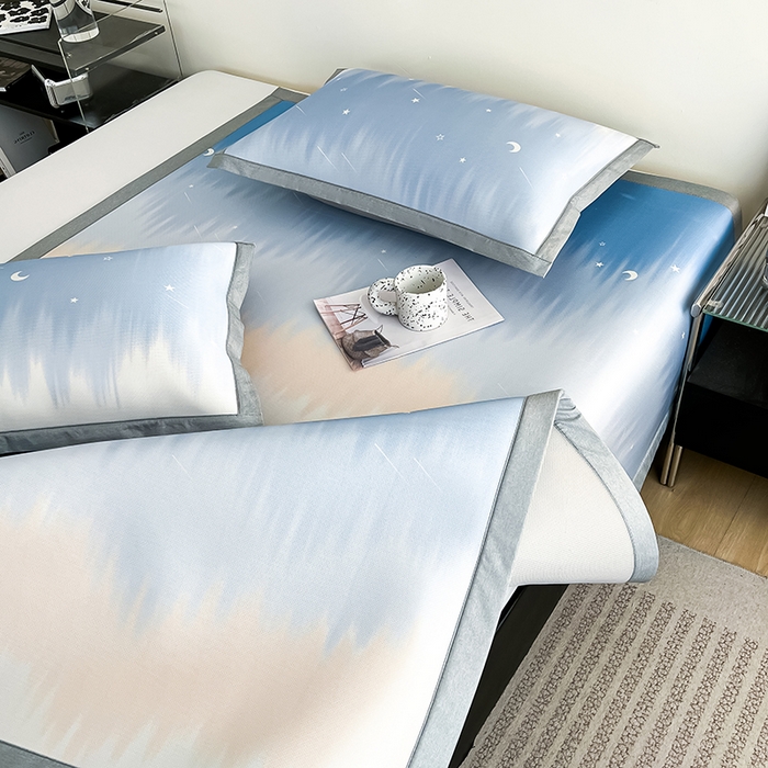 91家纺网 家纺一手货源 找家纺 倾慕家纺 2026新款A类简约风牛奶丝数码印花冰丝凉席 星辰大海