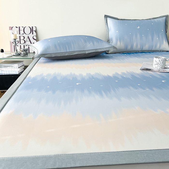 91家纺网 家纺一手货源 找家纺 倾慕家纺 2026新款A类简约风牛奶丝数码印花冰丝凉席 星辰大海