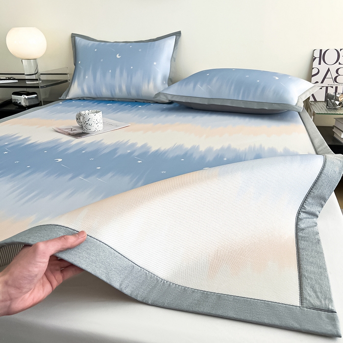 91家纺网 家纺一手货源 找家纺 倾慕家纺 2026新款A类简约风牛奶丝数码印花冰丝凉席 星辰大海