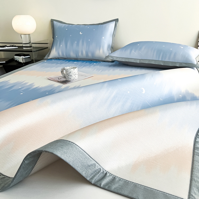 91家纺网 家纺一手货源 找家纺 倾慕家纺 2026新款A类简约风牛奶丝数码印花冰丝凉席 星辰大海