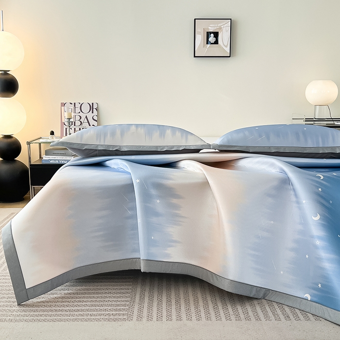 91家纺网 家纺一手货源 找家纺 倾慕家纺 2026新款A类简约风牛奶丝数码印花冰丝凉席 星辰大海