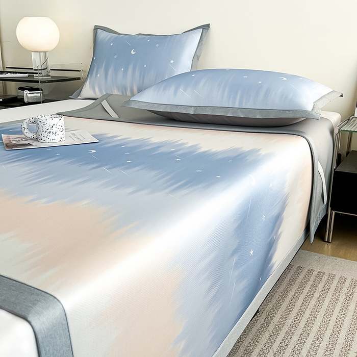 91家纺网 家纺一手货源 找家纺 倾慕家纺 2026新款A类简约风牛奶丝数码印花冰丝凉席 星辰大海