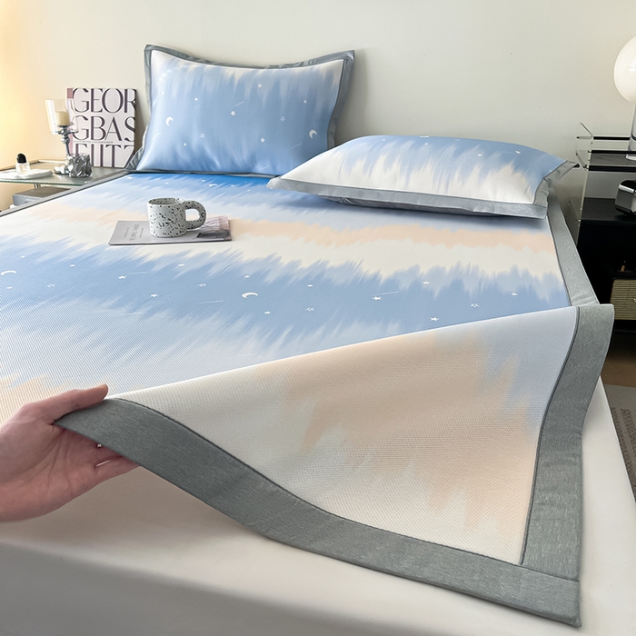 91家纺网 家纺一手货源 找家纺 倾慕家纺 2026新款A类简约风牛奶丝数码印花冰丝凉席 星辰大海