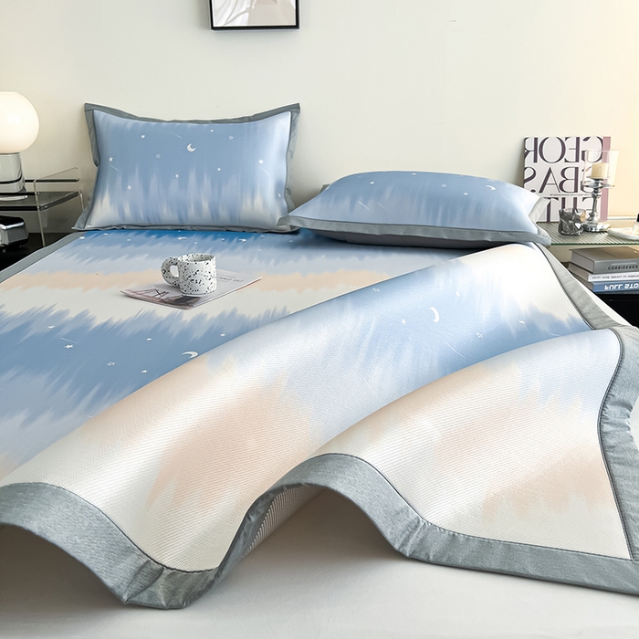 91家纺网 家纺一手货源 找家纺 倾慕家纺 2026新款A类简约风牛奶丝数码印花冰丝凉席 星辰大海