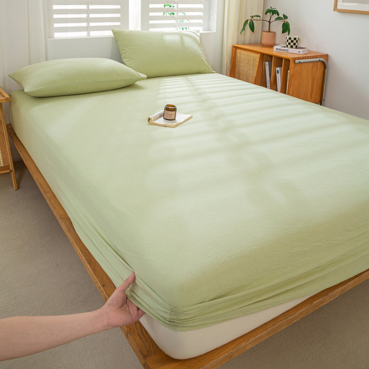 91家纺网 家纺一手货源 找家纺 恋人优选 2026新款全棉纯棉水洗棉单床笠床笠单件 青辰绿