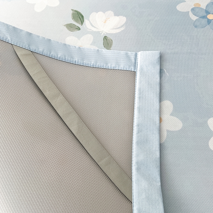 91家纺网 家纺一手货源 找家纺 倾慕家纺 2026新款A类简约风牛奶丝数码印花冰丝凉席 梦幻花朵蓝