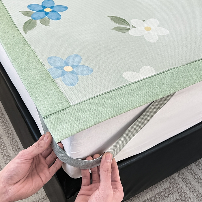 91家纺网 家纺一手货源 找家纺 倾慕家纺 2026新款A类简约风牛奶丝数码印花冰丝凉席 梦幻花朵绿