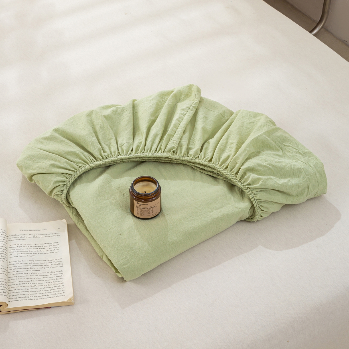 91家纺网 家纺一手货源 找家纺 恋人优选 2026新款全棉纯棉水洗棉单床笠床笠单件 青辰绿