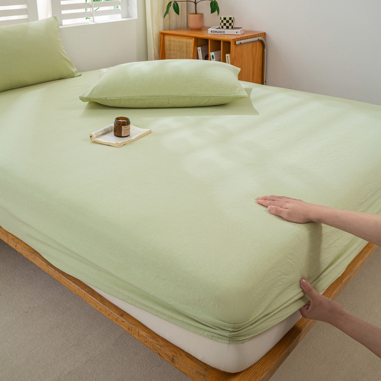 91家纺网 家纺一手货源 找家纺 恋人优选 2026新款全棉纯棉水洗棉单床笠床笠单件 青辰绿