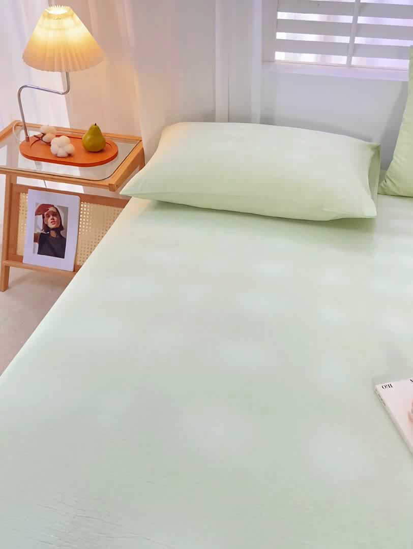 91家纺网 家纺一手货源 找家纺 恋人优选 2026新款全棉纯棉水洗棉单床笠床笠单件 青辰绿