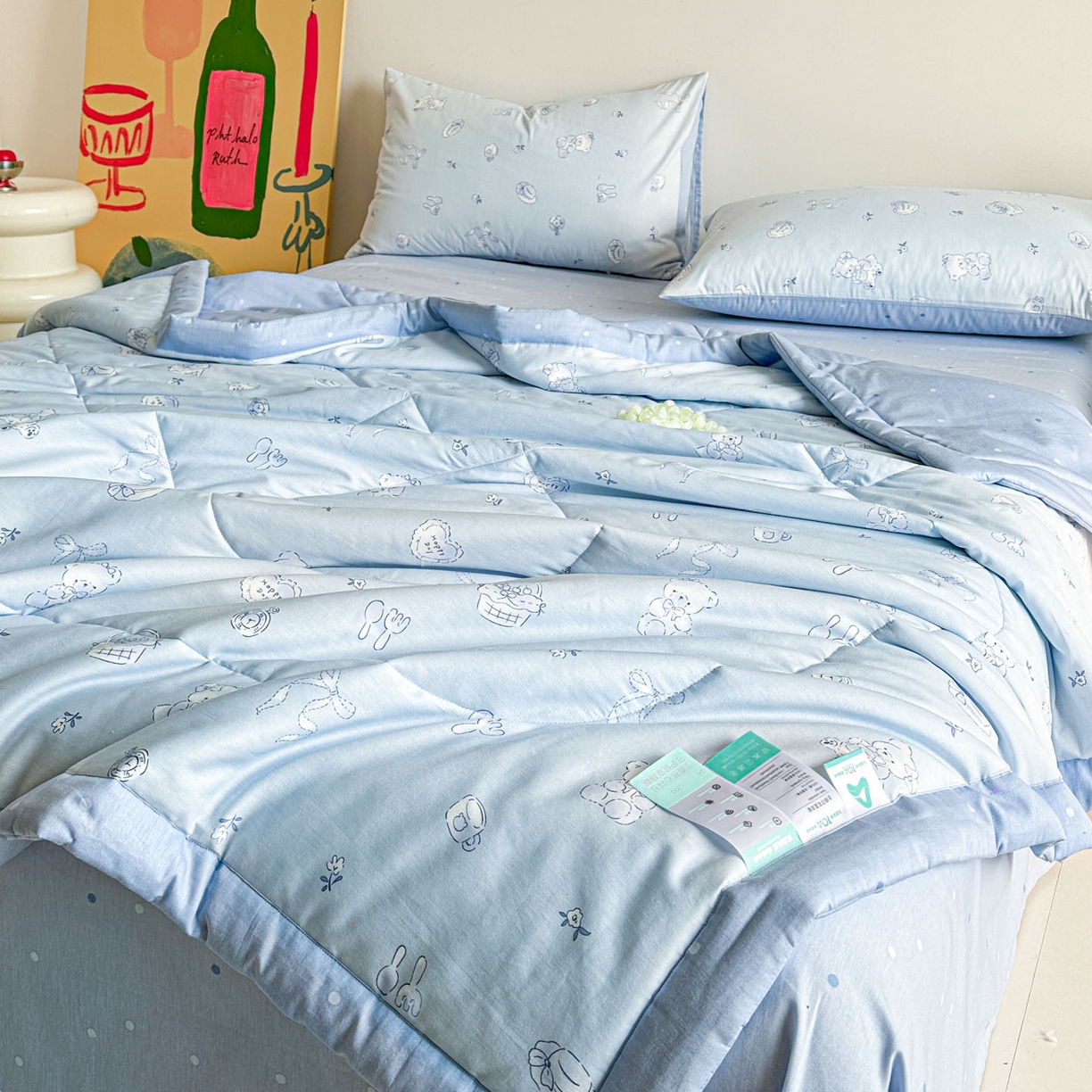 91家纺网 家纺一手货源 找家纺 梵克保罗 2026春夏新款10A抗菌全棉印花夏被被子被芯空调被四件套 布偶小熊