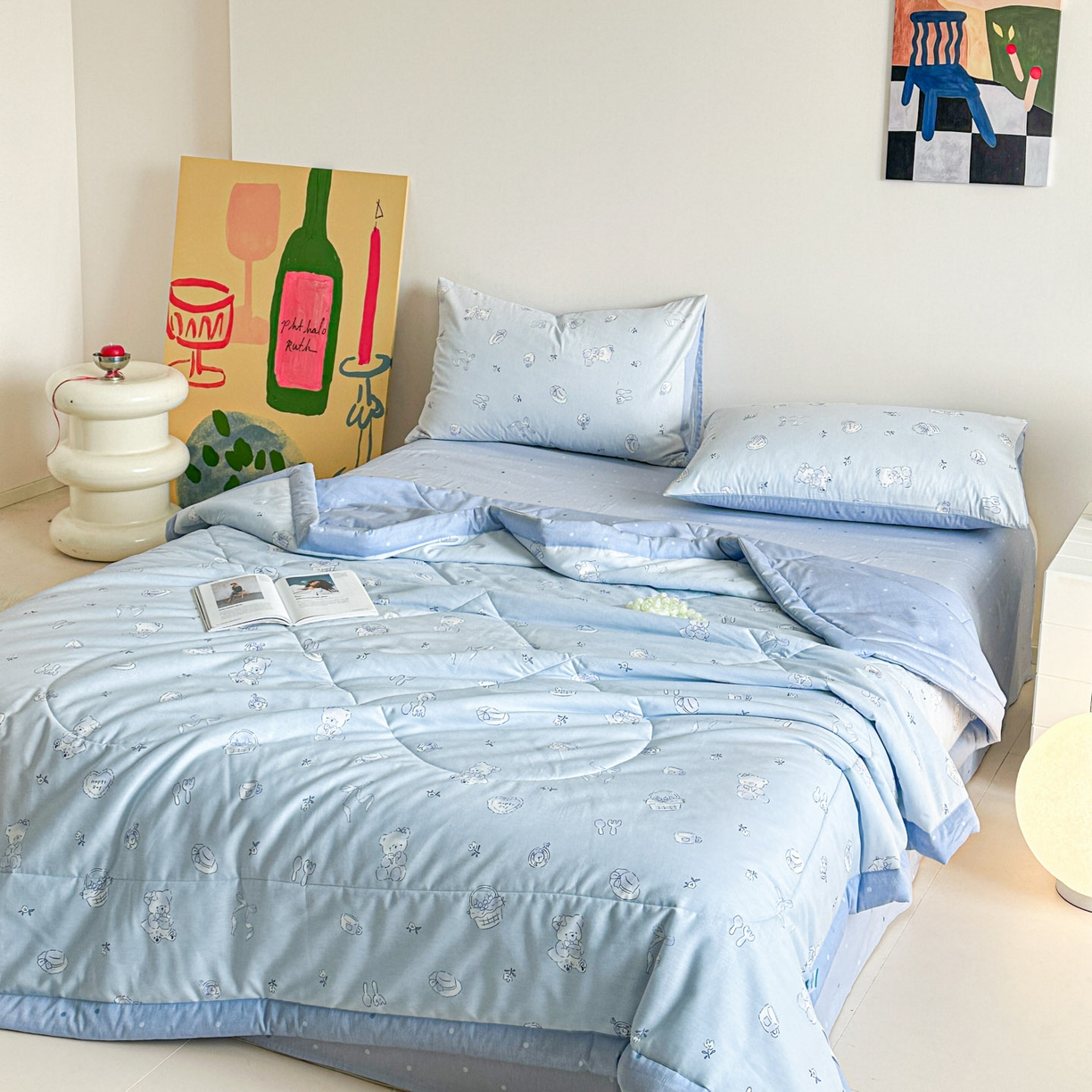 91家纺网 家纺一手货源 找家纺 梵克保罗 2026春夏新款10A抗菌全棉印花夏被被子被芯空调被四件套 布偶小熊