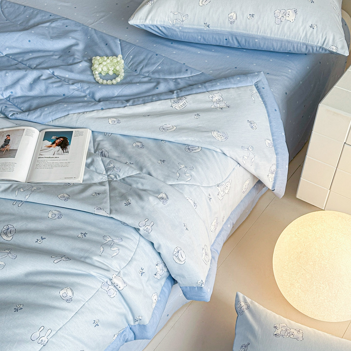 91家纺网 家纺一手货源 找家纺 梵克保罗 2026春夏新款10A抗菌全棉印花夏被被子被芯空调被四件套 布偶小熊