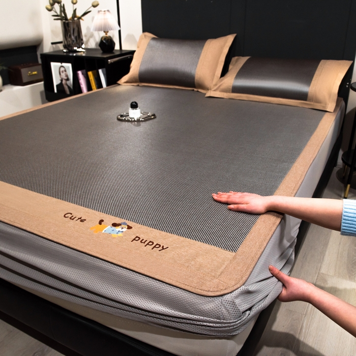 91家纺网 家纺一手货源 找家纺 （总）倾慕家纺 2026新款A类刺绣冰藤席--床笠款