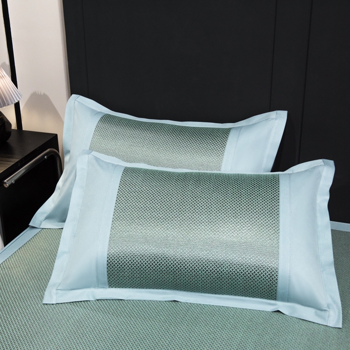 91家纺网 家纺一手货源 找家纺 倾慕家纺 2026新款A类刺绣冰藤席--床笠款 刺绣熊猫绿色床笠款