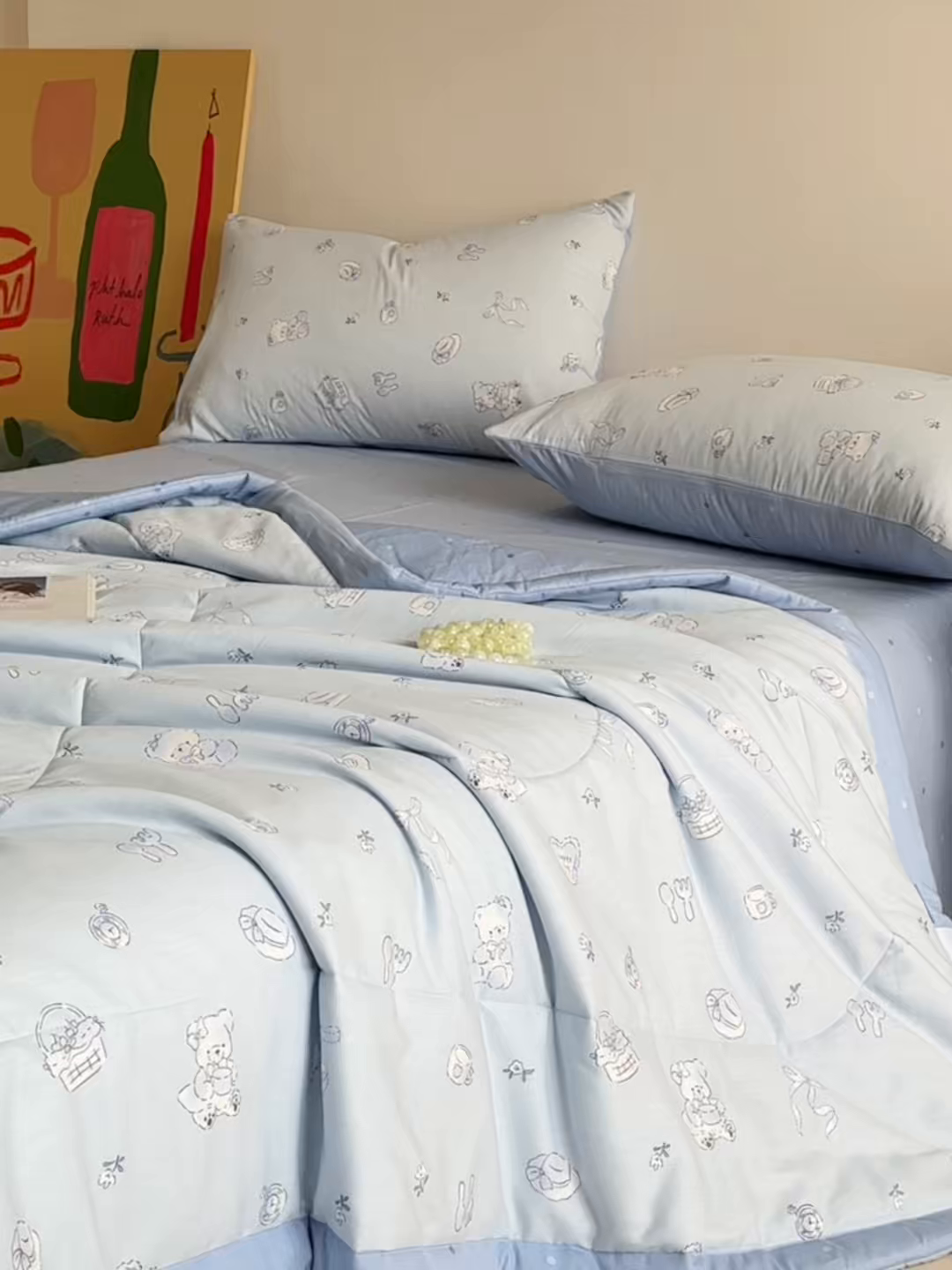 91家纺网 家纺一手货源 找家纺 梵克保罗 2026春夏新款10A抗菌全棉印花夏被被子被芯空调被四件套 布偶小熊