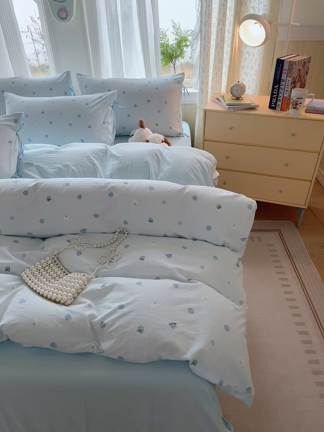 91家纺网 家纺一手货源 找家纺 帛洵家纺 2026新款110g超柔水洗宝宝有氧仿棉四件套（提供买家秀） 草莓多多-兰