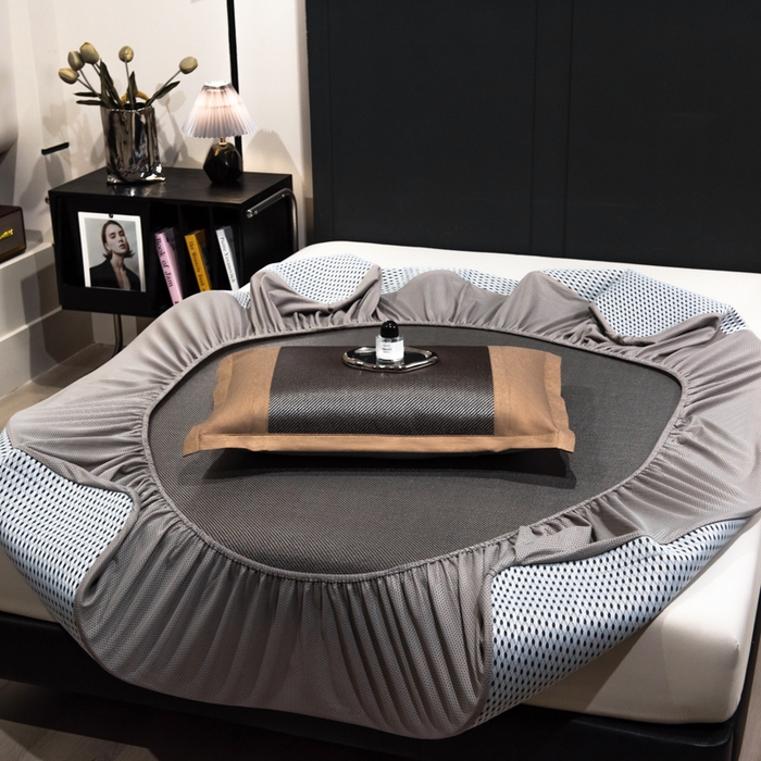 91家纺网 家纺一手货源 找家纺 倾慕家纺 2026新款A类刺绣冰藤席--床笠款 刺绣小狗银咖色床笠款