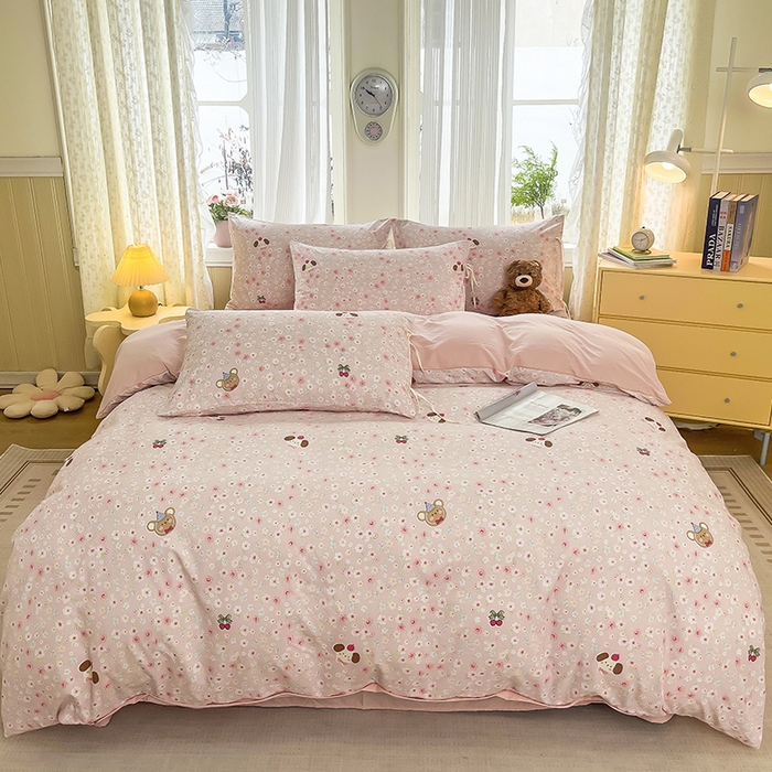 91家纺网 家纺一手货源 找家纺 帛洵家纺 2026新款110g超柔水洗宝宝有氧仿棉四件套（提供买家秀） 春田花花-粉