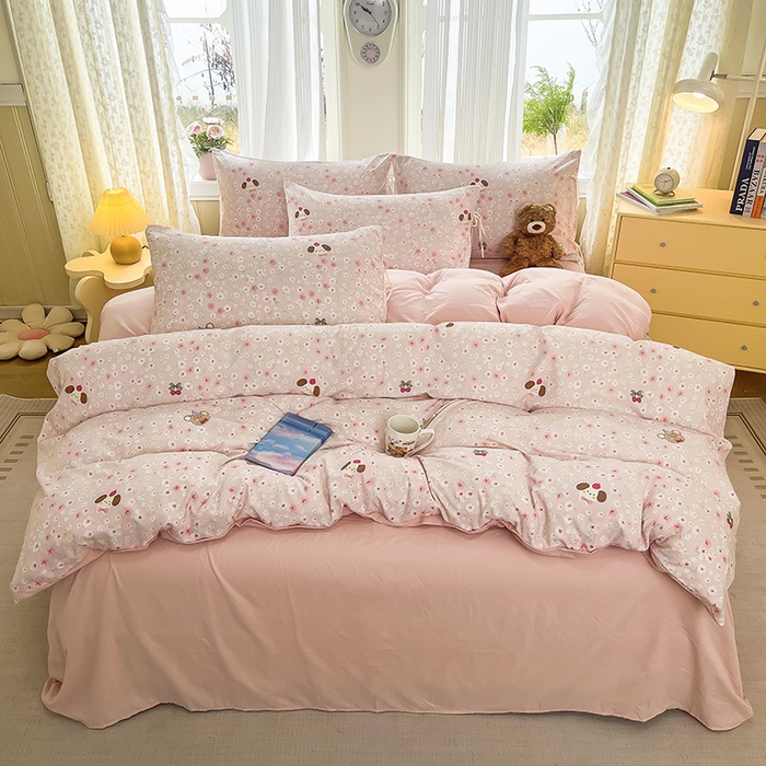 91家纺网 家纺一手货源 找家纺 帛洵家纺 2026新款110g超柔水洗宝宝有氧仿棉四件套（提供买家秀） 春田花花-粉