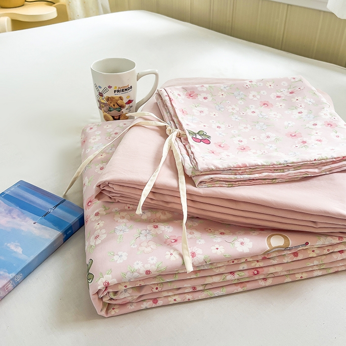 91家纺网 家纺一手货源 找家纺 帛洵家纺 2026新款110g超柔水洗宝宝有氧仿棉四件套（提供买家秀） 春田花花-粉