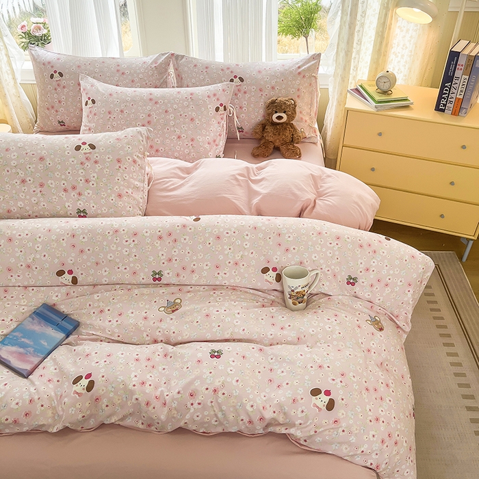 91家纺网 家纺一手货源 找家纺 帛洵家纺 2026新款110g超柔水洗宝宝有氧仿棉四件套（提供买家秀） 春田花花-粉