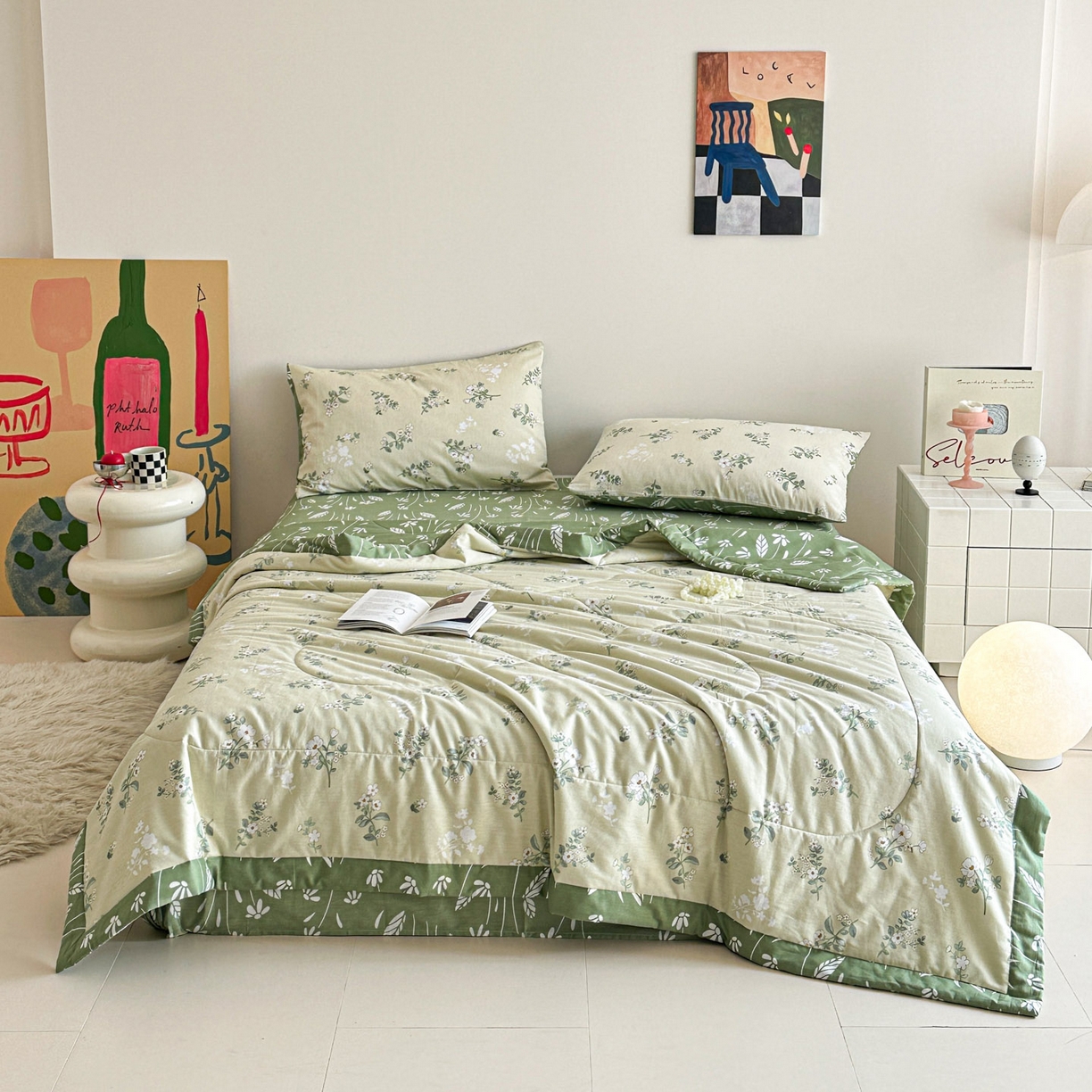 91家纺网 家纺一手货源 找家纺 梵克保罗 2026春夏新款10A抗菌全棉印花夏被被子被芯空调被四件套 茶艺