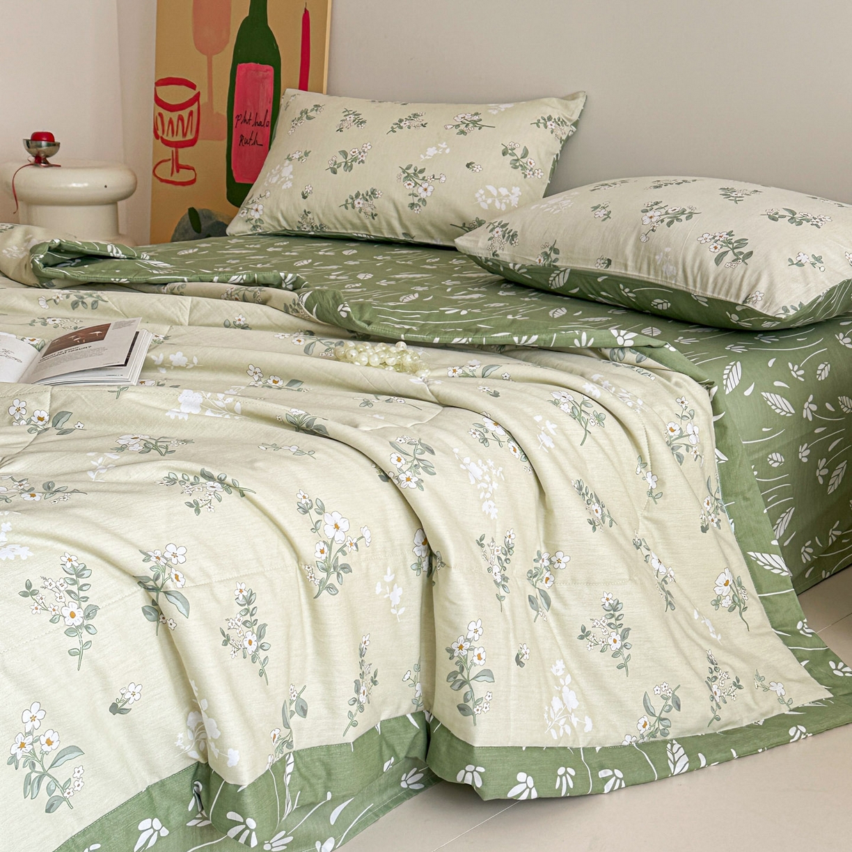 91家纺网 家纺一手货源 找家纺 梵克保罗 2026春夏新款10A抗菌全棉印花夏被被子被芯空调被四件套 茶艺