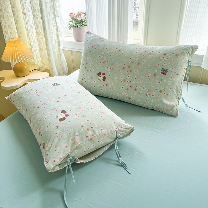 91家纺网 家纺一手货源 找家纺 帛洵家纺 2026新款110g超柔水洗宝宝有氧仿棉四件套（提供买家秀） 春田花花-绿